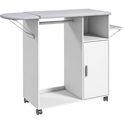 MOBILE ASSE DA STIRO CON PIANO D'APPOGGIO. 3 RIPIANI A CUBO E GUIDA. 107X42.5X99CM. BIANCO (1/5)
