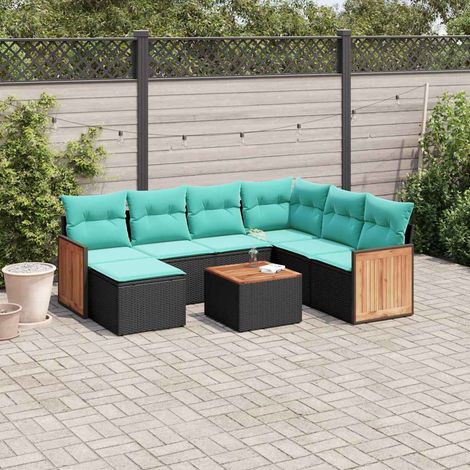 Ensemble salon de jardin 8 pièces en résine tressée noire avec coussins, table et repose-pieds - PANGIVO (1/5)