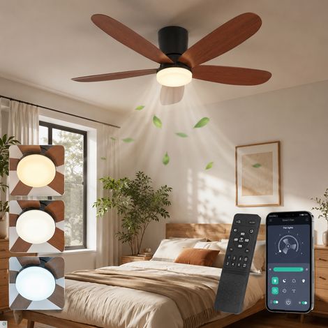 ROSNEK ventilateur de plafond 106 cm avec lumière LED dimmable DC 6 vitesses noyer (1/5)