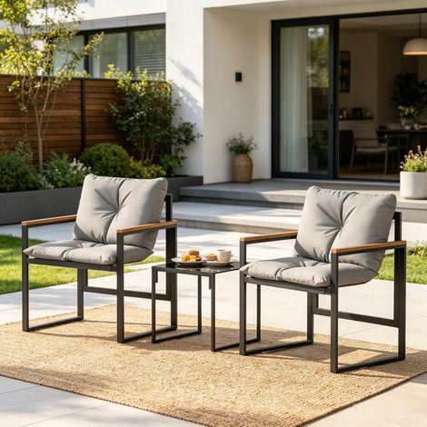 Ensemble Terrasse 3 Pièces, Table et 2 Chaises Pliables, Design Minimaliste, pour Extérieur, Jardin, Balcon (1/4)
