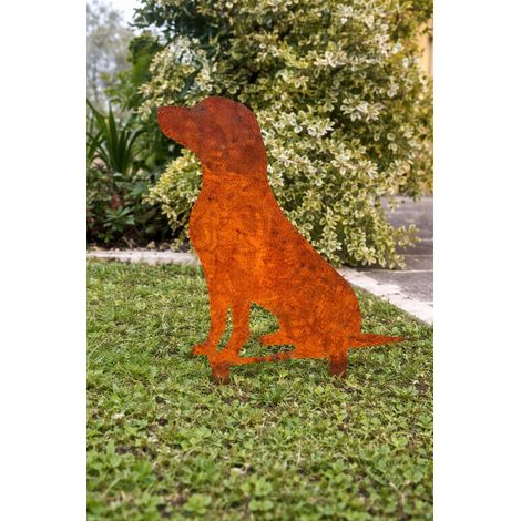 Cane in Ferro Corten per Decorazione Giardino, Spessore 3mm con Punte, 40cmx50cm Altezza