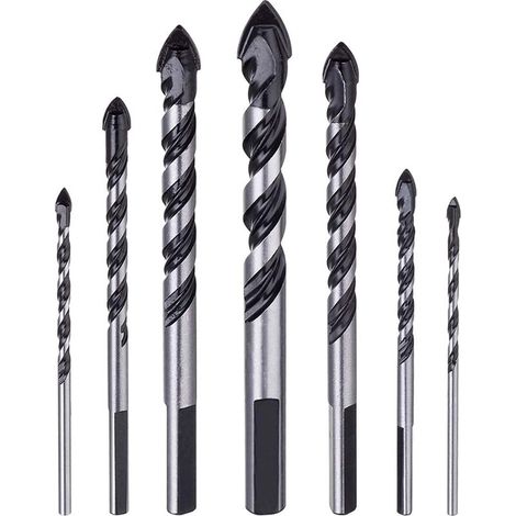 Set de mèches à maçonnerie au carbure de tungstène, pour porcelaine, carrelage, béton, brique, verre, miroir, plastique, bois (3,4,5,6,8,10,12 mm) (1/4)
