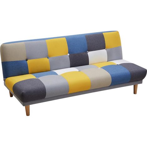 Divano 3 posti clic-clac Tessuto Patchwork Grigio, Blu, Giallo - MARDAG (1/4)