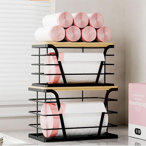 Lot de 2 paniers à fruits muraux avec dessus en bambou, paniers de rangement pour sacs poubelles, empilables, adaptés à la cuisine, au débarras (1/5)