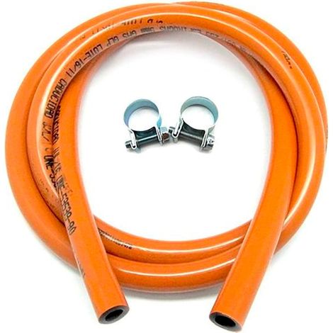 1 Tuyau flexible gaz, 9 mm diamètre, 1,5 mètre longueur, avec pinces, pour cuisine barbecue (1/5)