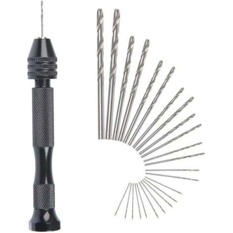 QORVA-Mini perceuse à main avec foret hélicoïdal + 25 micro forets hélicoïdaux sans fil, outils de tournage pour aluminium, foret hélicoïdal réglable pour pyrogravure, perçage du plastique et du cuivr
