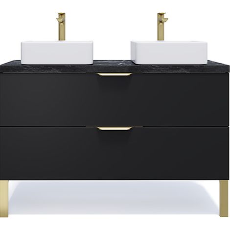 Meuble de salle de bain suspendu 2 vasques à poser 120cm 2 tiroirs Noir - Venice (1/5)