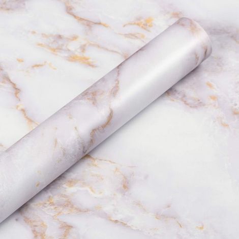 Papier Adhésif pour Meuble Marbre Doré Papier Peint Marbre Doré pour Salle de Bain Table Blanc et Or 40 x 200 cm 40 x 200 GOMMETTE (1/5)