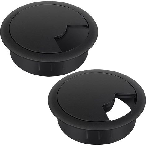 Passe-Câble 60 mm - Lot de 2 Passages de Fil en Plastique Noir pour Bureau, Organisateur de Gestion des Câbles pour la Maison et le Travail (1/5)