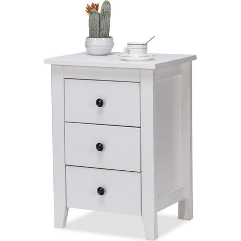 GOPLUS Table de Chevet avec 3 Tiroirs 46x37x65 CM-TabledeNuitStyle Moderne pour Chambre à Coucher/Salon/Bureau Blanc (1/5)