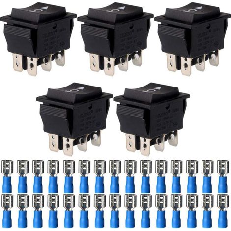 5pcs Momentary Rocker Switch Rocker Power Button (on)/Off/(on) 6 Pin 250V-110V-36V-24V-12V/10A (30pcs Wire Terminal Connectors) (1/4)