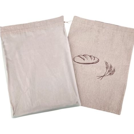 Sac à pain - - Lot de 2 - Coton et Lin - 30x38 cm - Réutilisable avec cordon de serrage (1/3)
