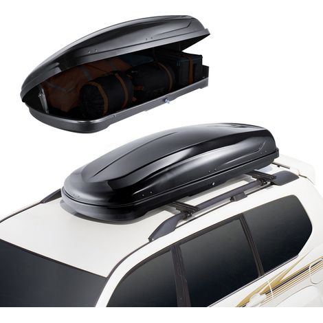 Coffre de Toit 370 L, Porte-Bagages de Toit Coque Rigide en ABS, avec Ouverture Double-Face 2 Sangles Renforcées, Aérodynamique, pour la Plupart des Barres Transversales, Voiture, SUV, Noir (1/5)