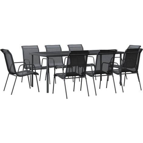 Ensemble à manger de jardin 9 pcs Mobilier de jardin noir textilène et acier (1/5)