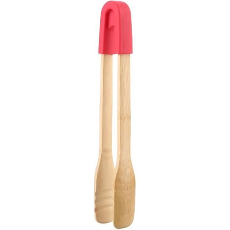 1 pince de cuisine en bois, poignée silicone antidérapante, pince à steak et pain, idéale pour barbecue et service à table (1/4)