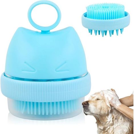 Dog Washing Brush, Double-Sided Pet Grooming and Massage Brush, Easy to Clean, Silicone Bath Brush for Cats, Cleaning Accessory for Cats and Puppies (Blue, 7× 8.5 cm) (1/4)