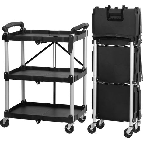Carrello di servizio pieghevole Mahlzeit con rotelle, caricabile fino a 150 kg, portaoggetti a 3 ripiani, carrello portavivande