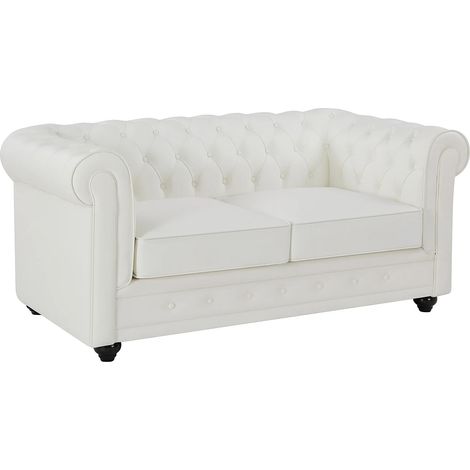 Canapé 2 places en cuir de buffle blanc CHESTERFIELD (1/5)