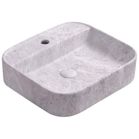 ONDEE ZEN - Vasque à poser rectangulaire LIVA - Céramique - Finition : Marbre Gris - Dim : 45 x 40 x 11 cm (1/4)