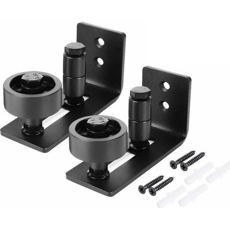 2pcs Heavy Duty Black Carbon Steel Sliding Door Guide Adjustable Roller Wall Mounting System (1/4)