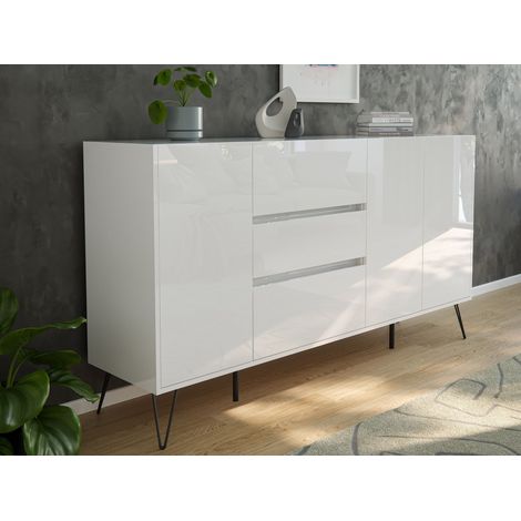 Sideboard Yako XL 180cm 3 SoftClose 3 Türen Weiß hochglanz