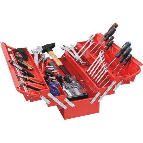 Drakkar Equipement – Caisse à outils 96 outils – Dimensions 577 x 250 x 235 mm – Poids 16,4 kg – Pour travaux de bricolage et réparation (1/2)