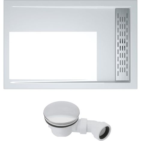 doporro Piatto Doccia con Piletta 100x120x5cm, Piatto Doccia Rettangolare in Acrilico incl. Piletta di Scarico (AL02) Xetro04W, Bianco (1/5)