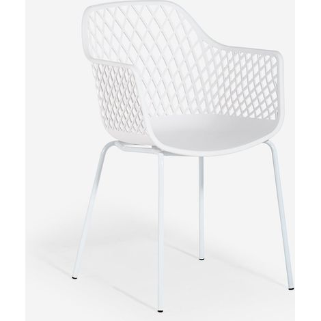 Silla moderna de jardín para exterior con reposabrazos en polipropileno Tzura - Blanco