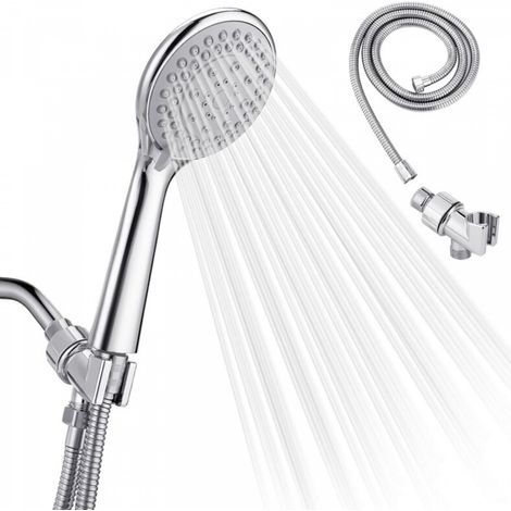 Pommeau de douche amovible avec flexible, pommeau de douche haute pression, 5 fonctions, flexible et support en acier inoxydable (1/5)