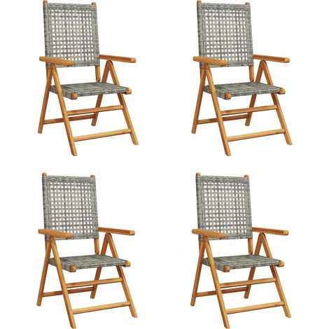 Sedie Giardino Reclinabili 4 pz Sedute da esterno Grigie Polyrattan Legno Massello (1/4)
