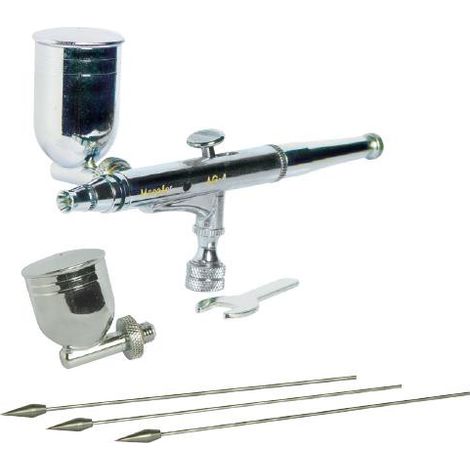 Mecafer – Kit aérographe double action AG4 – 4 buses 0,2-0,5mm – 2 godets 7 et 15 cc – Sortie rapide 1/8"F pour aérographie