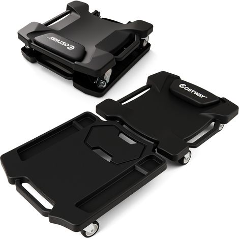 Chariot de mécanicien noir pliable avec appui-tête rembourré, 6 roulettes pivotantes et bacs à outils pour garage et atelier (1/5)