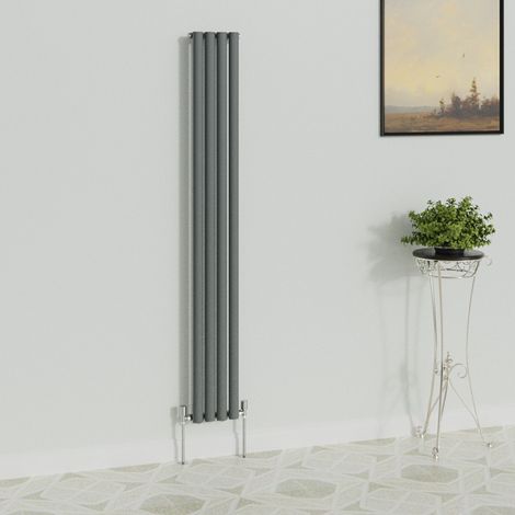 WarmeHaus Vertical Oval Single Anthracite Radiator 1800x236mm (1/5)