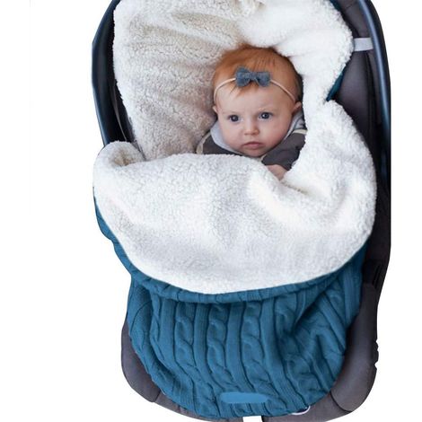 Couverture d'emmaillotage pour bébé fille ou garçon, couverture de réception en tricot peluche douce bleue pour nouveau-né (1/5)