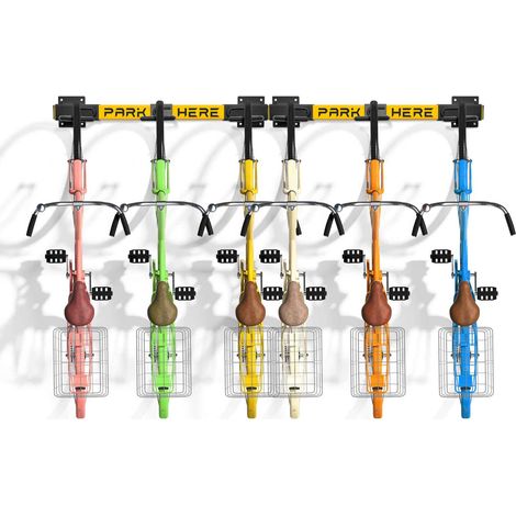 Bringer - Aparcabicicletas de pared Aparcabicicletas vertical de 6 plazas de acero galvanizado con ganchos recubiertos de PVC. Portabicicletas modular ajustable compatible con todos los modelos de bic (1/4)