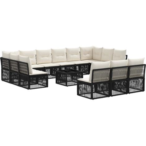 vidaXL Set Divano da Giardino 14 pcs Nero polyrattan