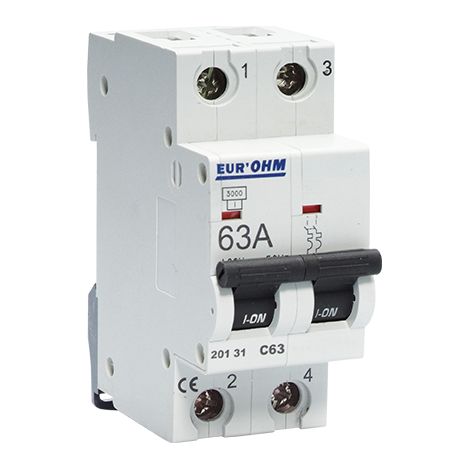 Disjoncteur 2 Pôles 63A courbe C 4,5kA EUR'OHM 20131 (1/2)