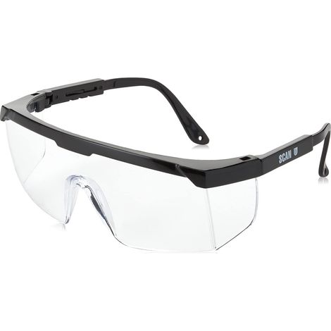 Scan Classic Clear Safety Glasses - Wraparound Polycarbonate Lens, EN166:1F, Adjustable Ratchet Arms (1/5)
