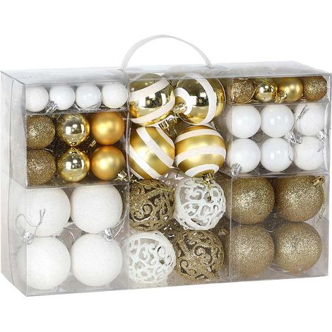 Confezione 100 Palline Natale Oro e Bianco Diametro 3/4/6 cm Addobbo Natalizio (1/4)