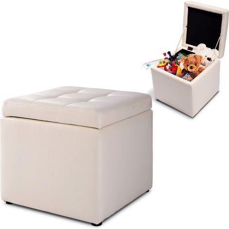 Faux Leather Storage Ottoman Cube Pouffe Storage Toy Box Padded Foot Stool (1/5)