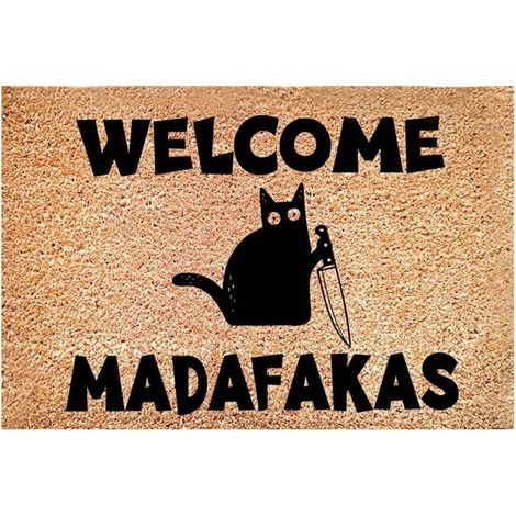 1 Piece Dark Cat Welcome Madafakas Full Print Door Mat Home Decor Kitchen Bathroom Decor for People Funny Gifts Funny Doormat (1/5)