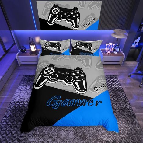 Parure de lit zippée avec housse de couette de 135 x 200 cm et 1 taie d’oreiller, en microfibre très douce, motif imprimé en 3D de champ de neige avec des loups, en blanc et bleu, thème animalier, pou (1/5)