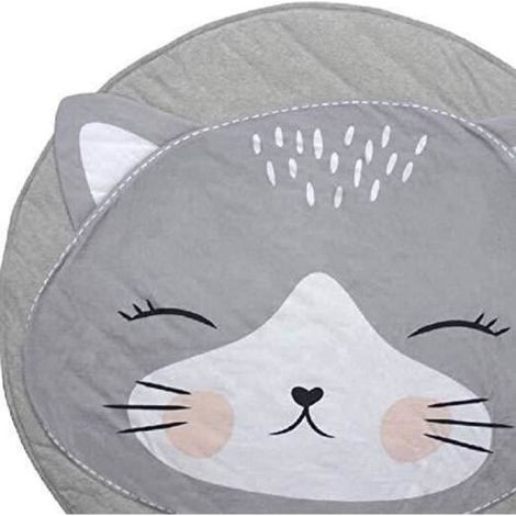 Tapis pour Ramper Bebe - AMTBE - Gris - Coton - Rond - Animaux Chat - Moquette Enfant Fille Garcon (1/4)