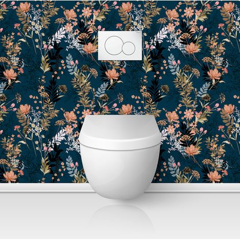 Crédence adhésive WC - Fleurs - 60x60 cm - Adhésif MAT (1/3)