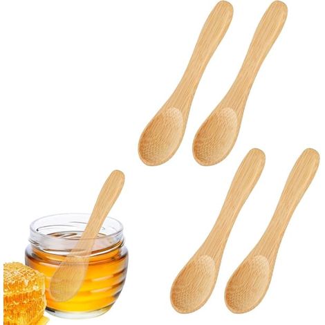 Ecleanfy - Mini cuillère en bois, 9 cm, petites cuillères pour pots à épices, miel, thé, sauces, sel, sucre, poivre, café, glace, 4 pièces [YJD] (1/5)