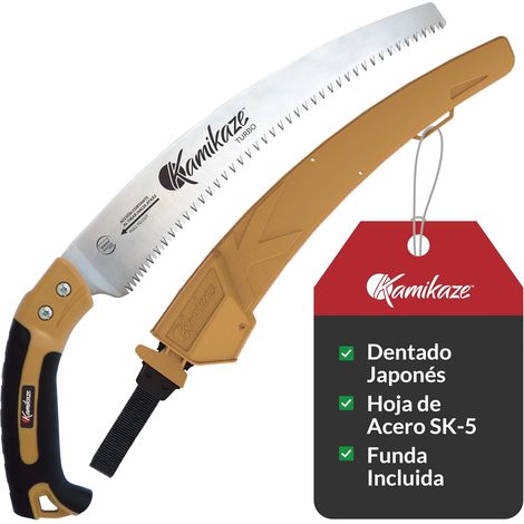 KAMIKAZE Serrucho de Poda Curvo W-330H con Mango de Madera y Hoja Curva de 330mm. Sierra para Madera con Hoja de Acero SK-4 Rico en Carbono de Alta Durabilidad (Mango Ergonómico)