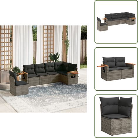 6-tlg. Garten-Sofagarnitur mit Kissen Grau Poly Rattan - Gartensorganisation - Outdoor Möbel - Gartenlounge - Lounge Set - Esszimmergarnitur Outdoor (1/5)