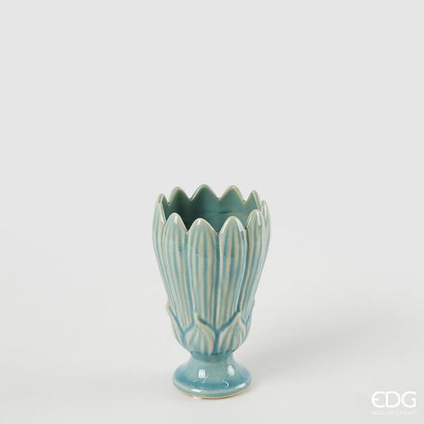 EDG Enzo De Gasperi Vaso Freaky Foglie Coppa H 17,5 Cm D 10,5 Cm Ceramica Waterproof Blue