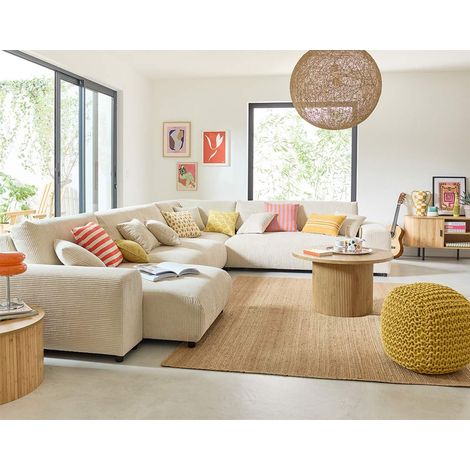 Garance - modulares ecksofa rechts - 8 plätze - aus cordstoff - beige