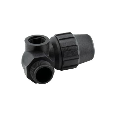 Winkelstück mit Außengewinde, 3 Ausgänge – 25 mm – 3/4" – 1/2", ABRISA. (1/5)